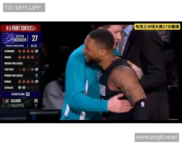 三分大赛决赛，利拉德27投21中，力压布克夺得三分大赛冠军